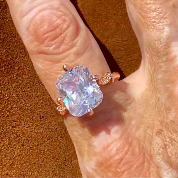 - Art Deco-Faceted Mossainte & 14k Rose Gold Vermiel Ring Size 8 1/2 - Picture 5 of 11